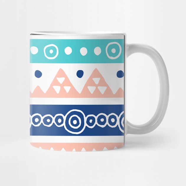 Tribal Coral Blue Teal Hand Drawn by dreamingmind